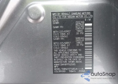 2015 Nissan Rogue S from USA, damaged, VIN KNMAT2MV8FP512585